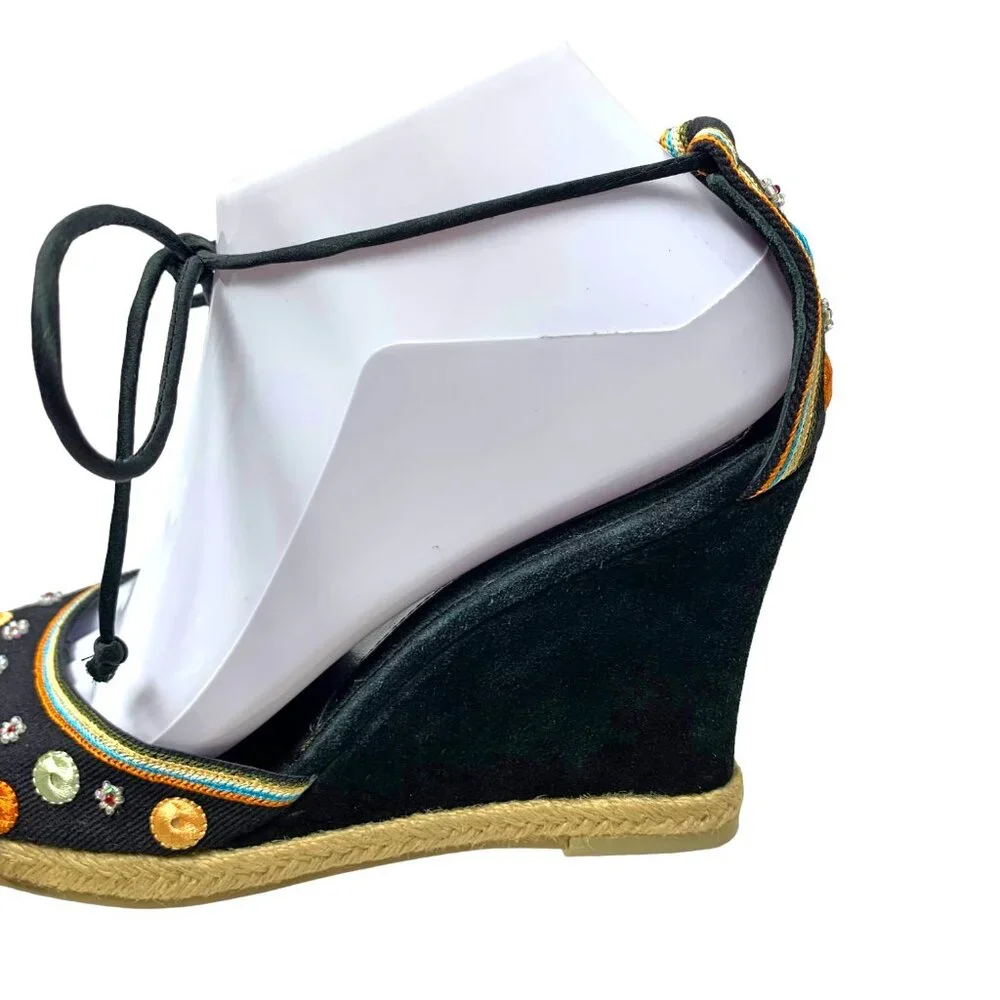 VIA SPIGA Grace Canvas Suede‎ Ankle Tie Espadrille Wedges **NWOB
